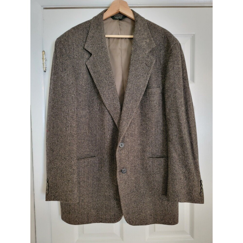 VTG Nordstom Broadmoore & Pike 46L Mens Herringbone Wool Brown Blazer Made USA